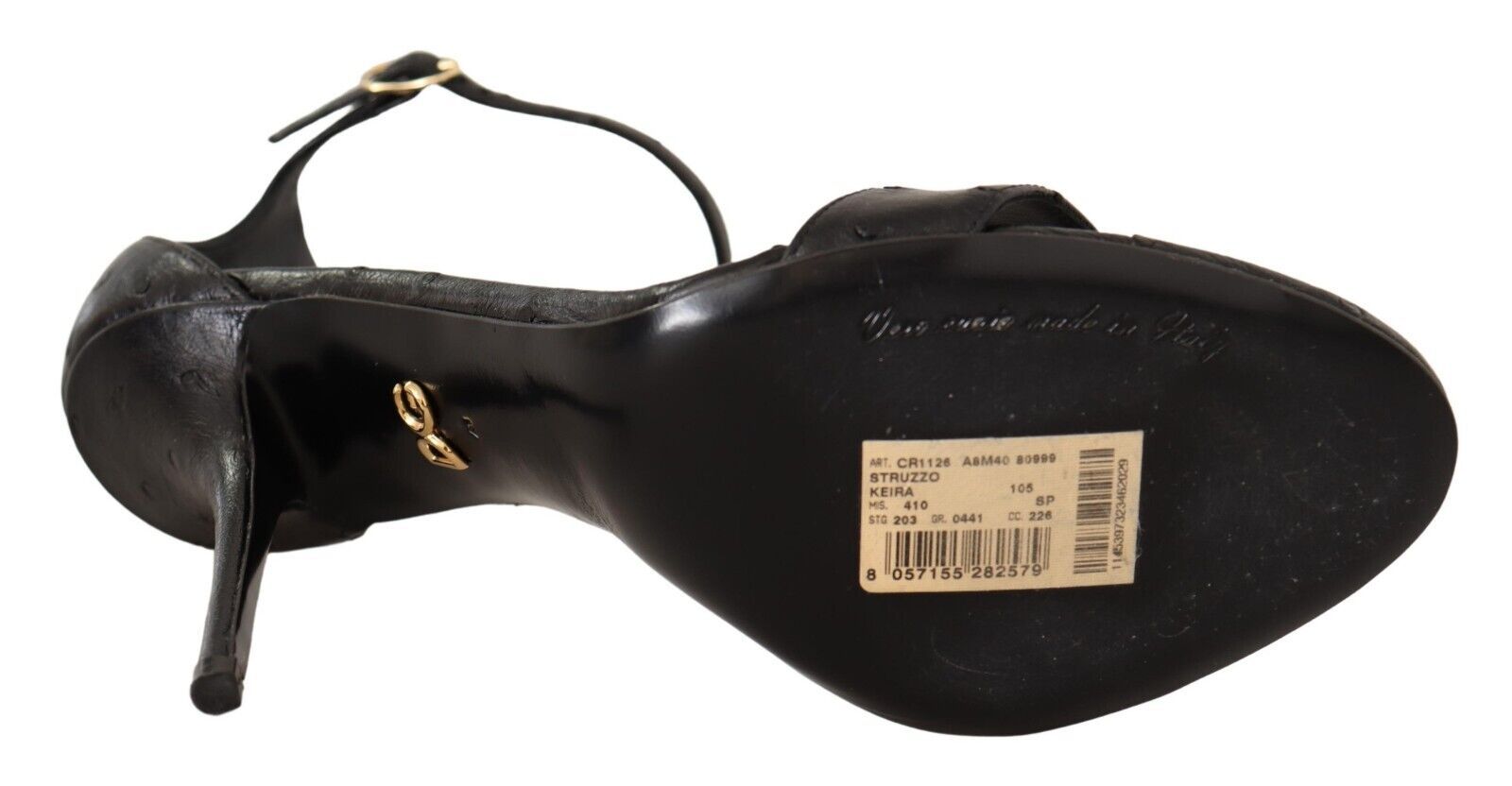 Dolce & Gabbana Black Ostrich Ankle Strap Heels Sandals Shoes-6
