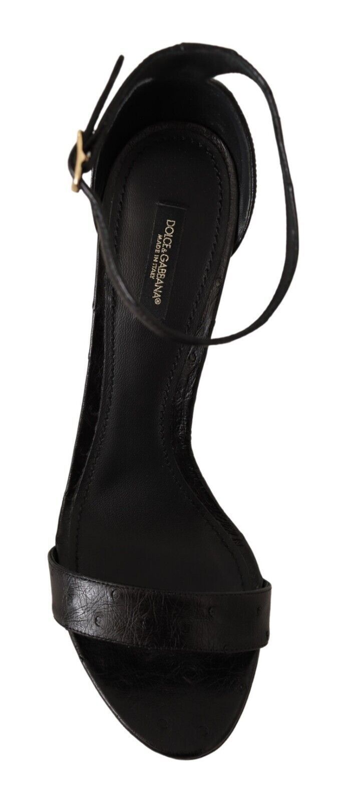 Dolce & Gabbana Black Ostrich Ankle Strap Heels Sandals Shoes-7