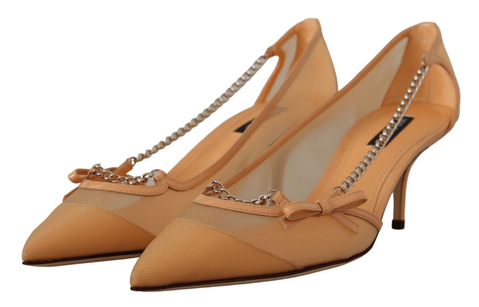 Dolce & Gabbana Peach Mesh Leather Chain Heels Pumps Shoes-2