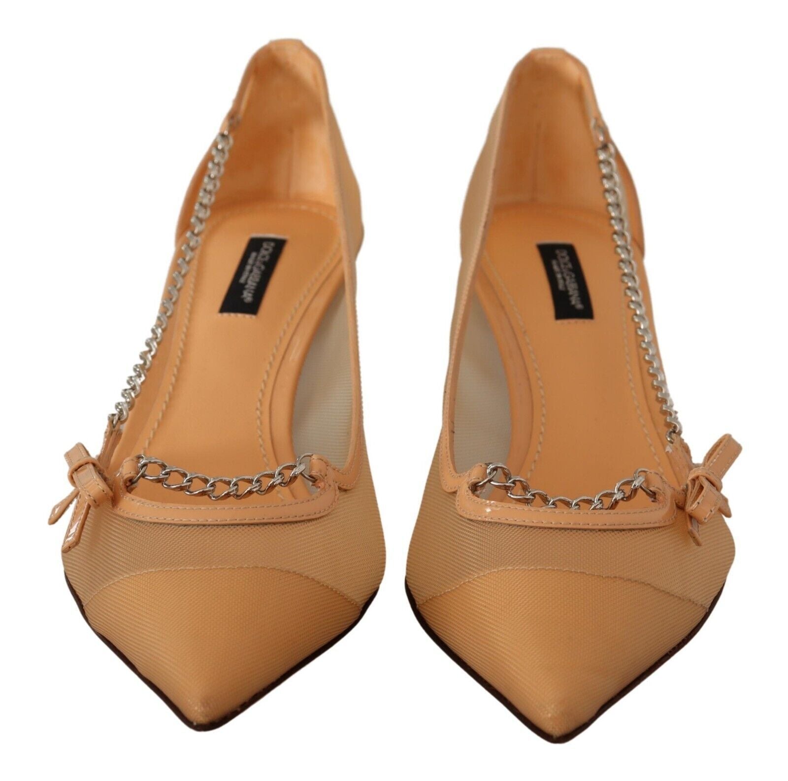 Dolce & Gabbana Peach Mesh Leather Chain Heels Pumps Shoes-3