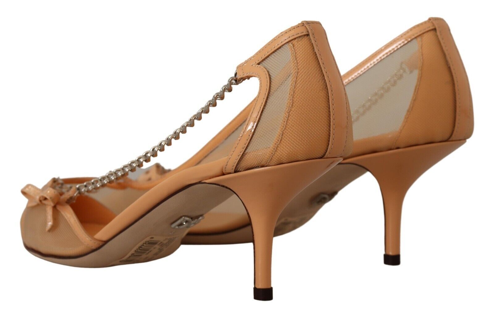 Dolce & Gabbana Peach Mesh Leather Chain Heels Pumps Shoes-4