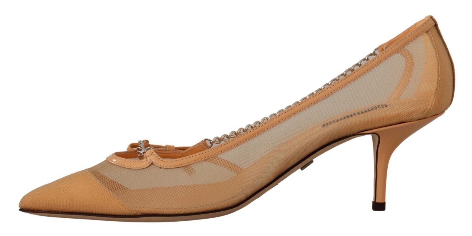 Dolce & Gabbana Peach Mesh Leather Chain Heels Pumps Shoes-5