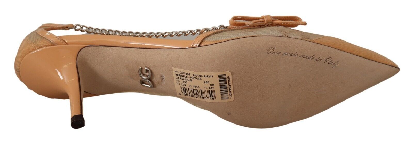Dolce & Gabbana Peach Mesh Leather Chain Heels Pumps Shoes-6