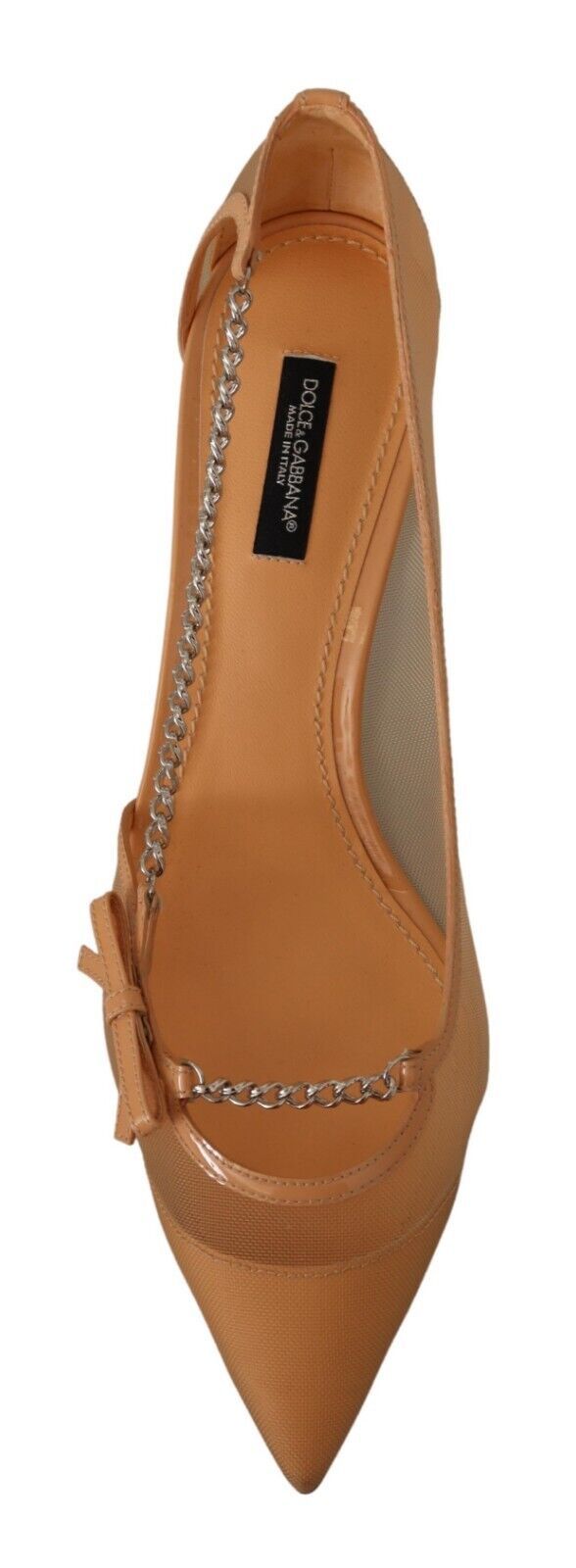 Dolce & Gabbana Peach Mesh Leather Chain Heels Pumps Shoes-7