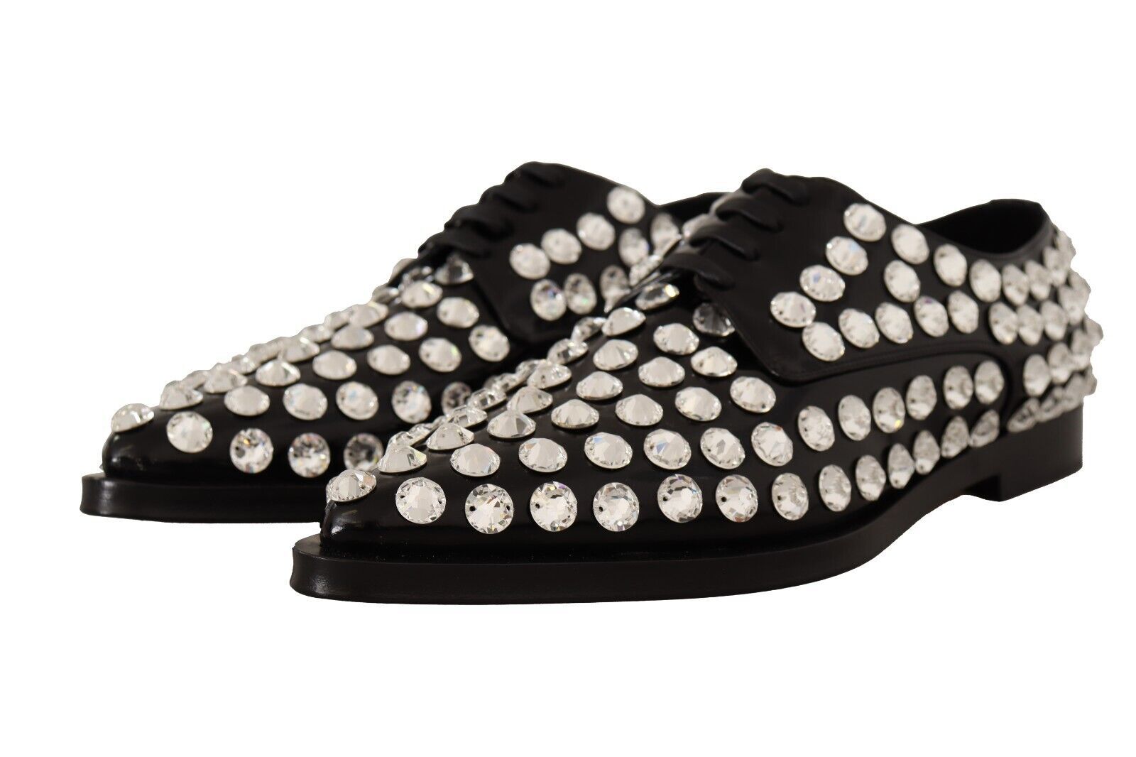 Dolce & Gabbana Schwarz Leder Kristalle Schnürschuhe Formal Schuhe-2