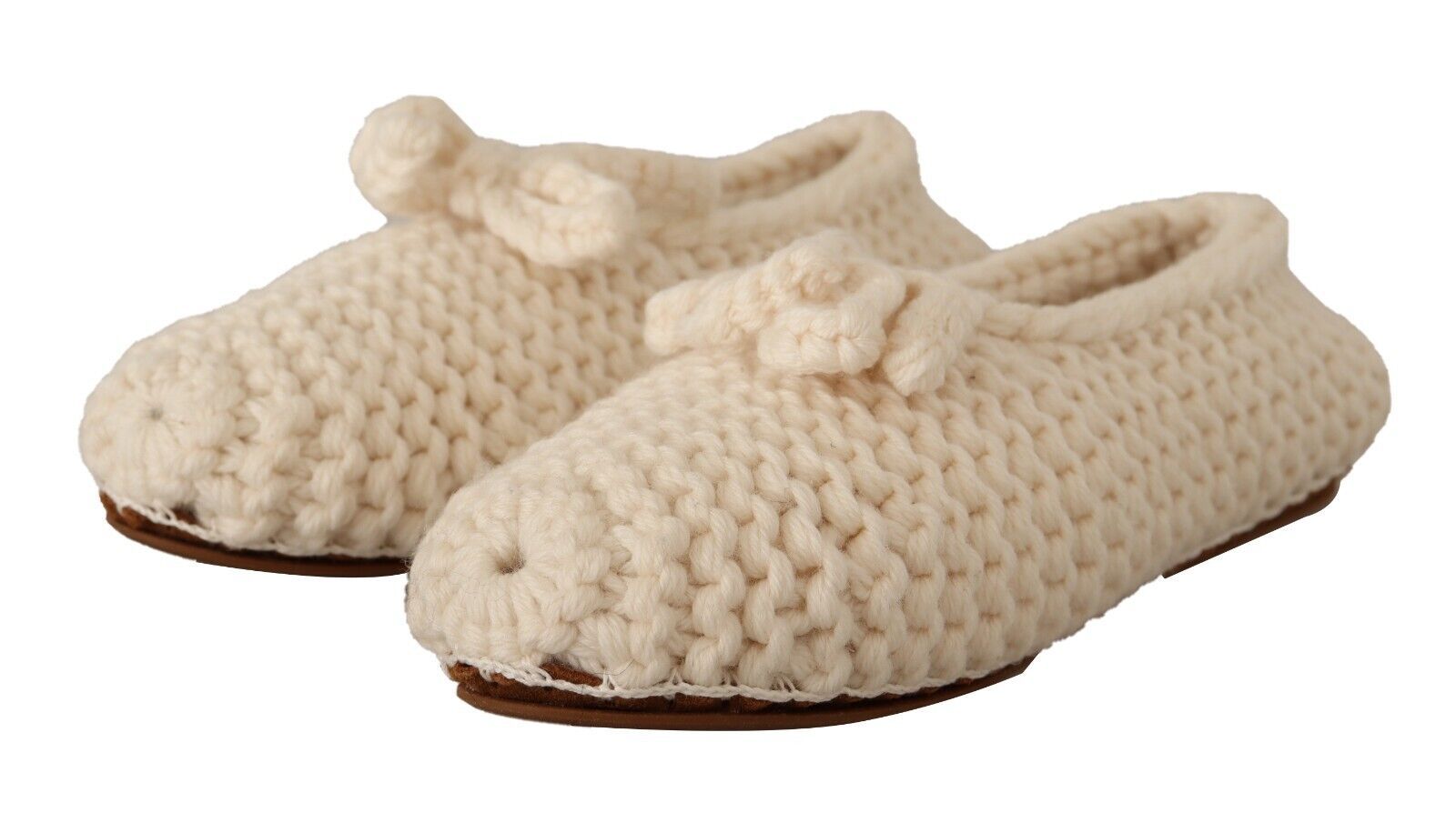 Dolce & Gabbana White Slip-On Ballerina Flats Wool Knit Shoes-3