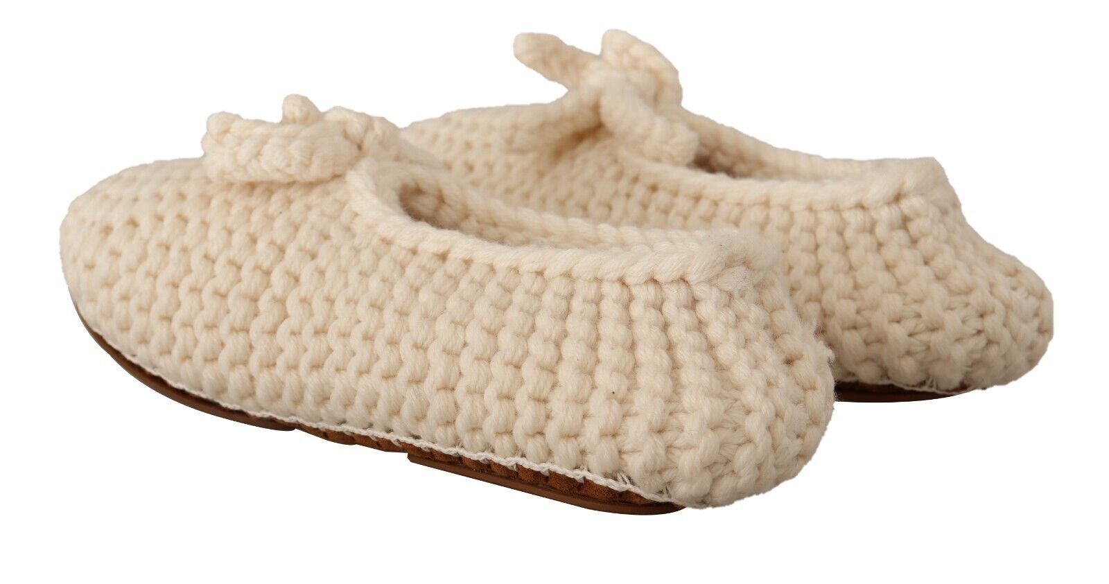 Dolce & Gabbana White Slip-On Ballerina Flats Wool Knit Shoes-4