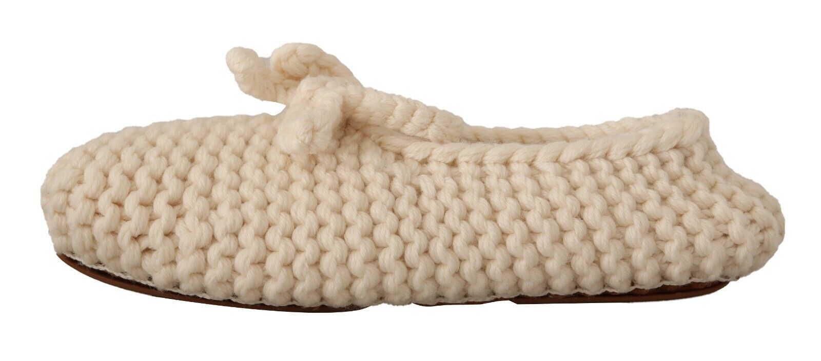 Dolce & Gabbana White Slip-On Ballerina Flats Wool Knit Shoes-5