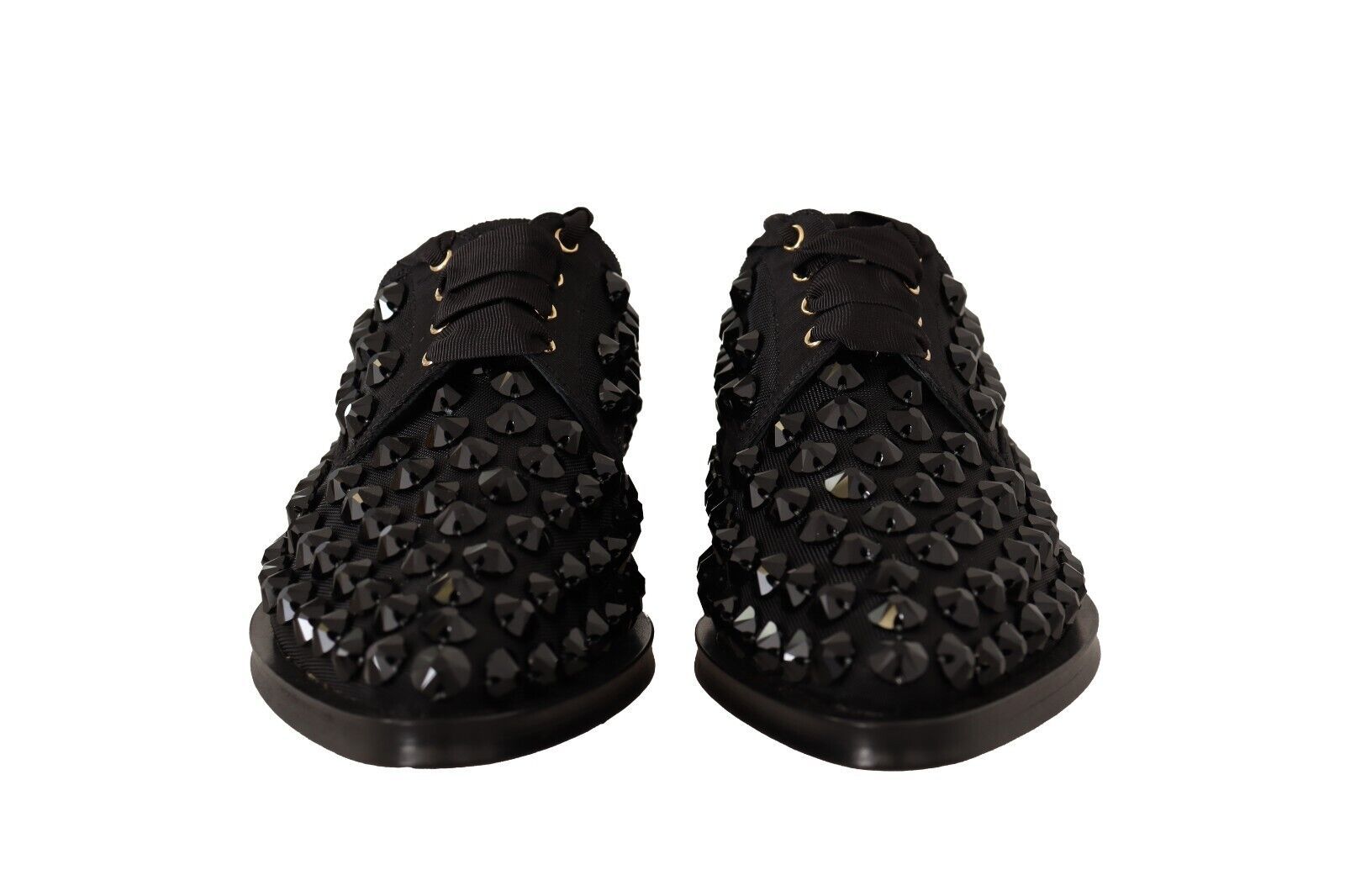Dolce & Gabbana Black Lace-up Shoes with Studs Formal Flats Shoes-2
