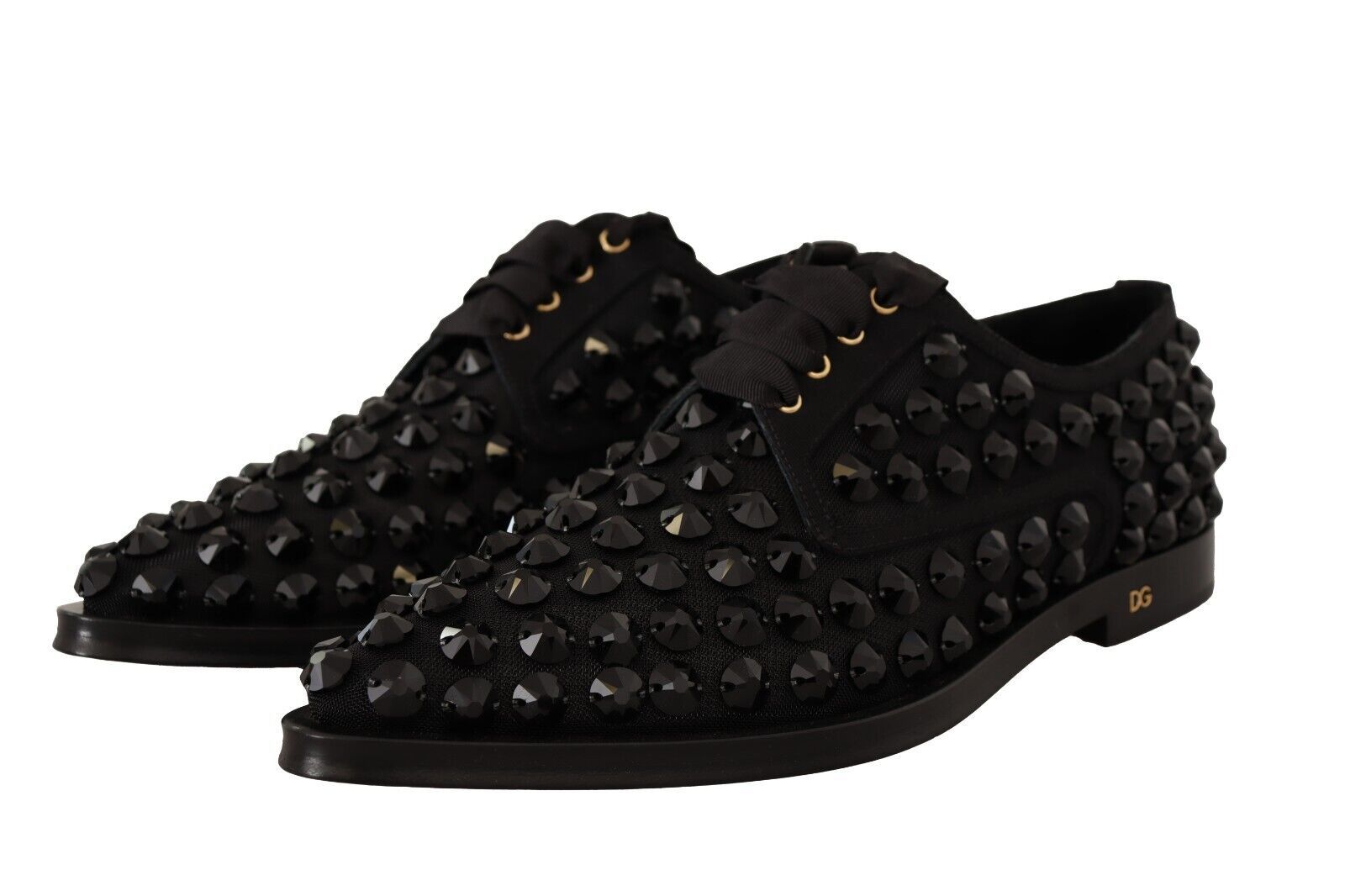 Dolce & Gabbana Black Lace-up Shoes with Studs Formal Flats Shoes-3