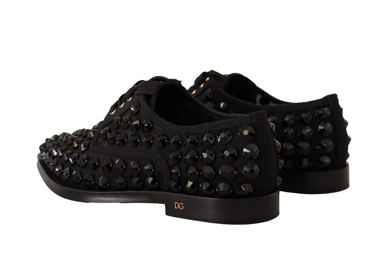 Dolce & Gabbana Black Lace-up Shoes with Studs Formal Flats Shoes-4