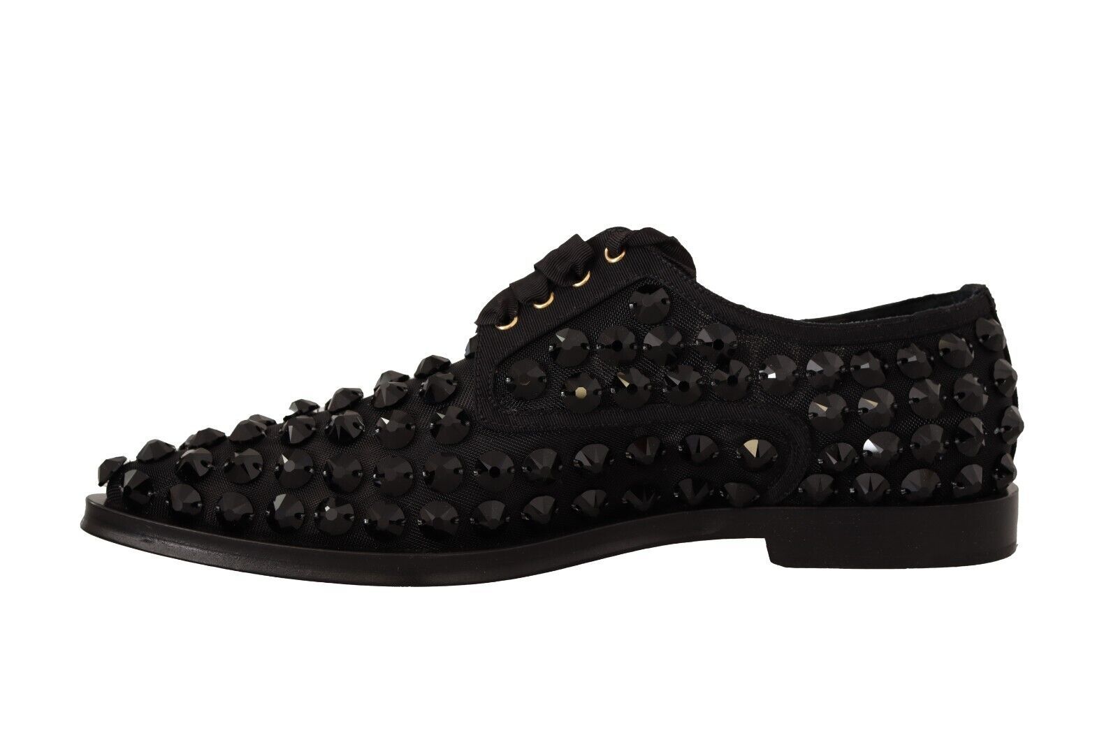 Dolce & Gabbana Black Lace-up Shoes with Studs Formal Flats Shoes-5