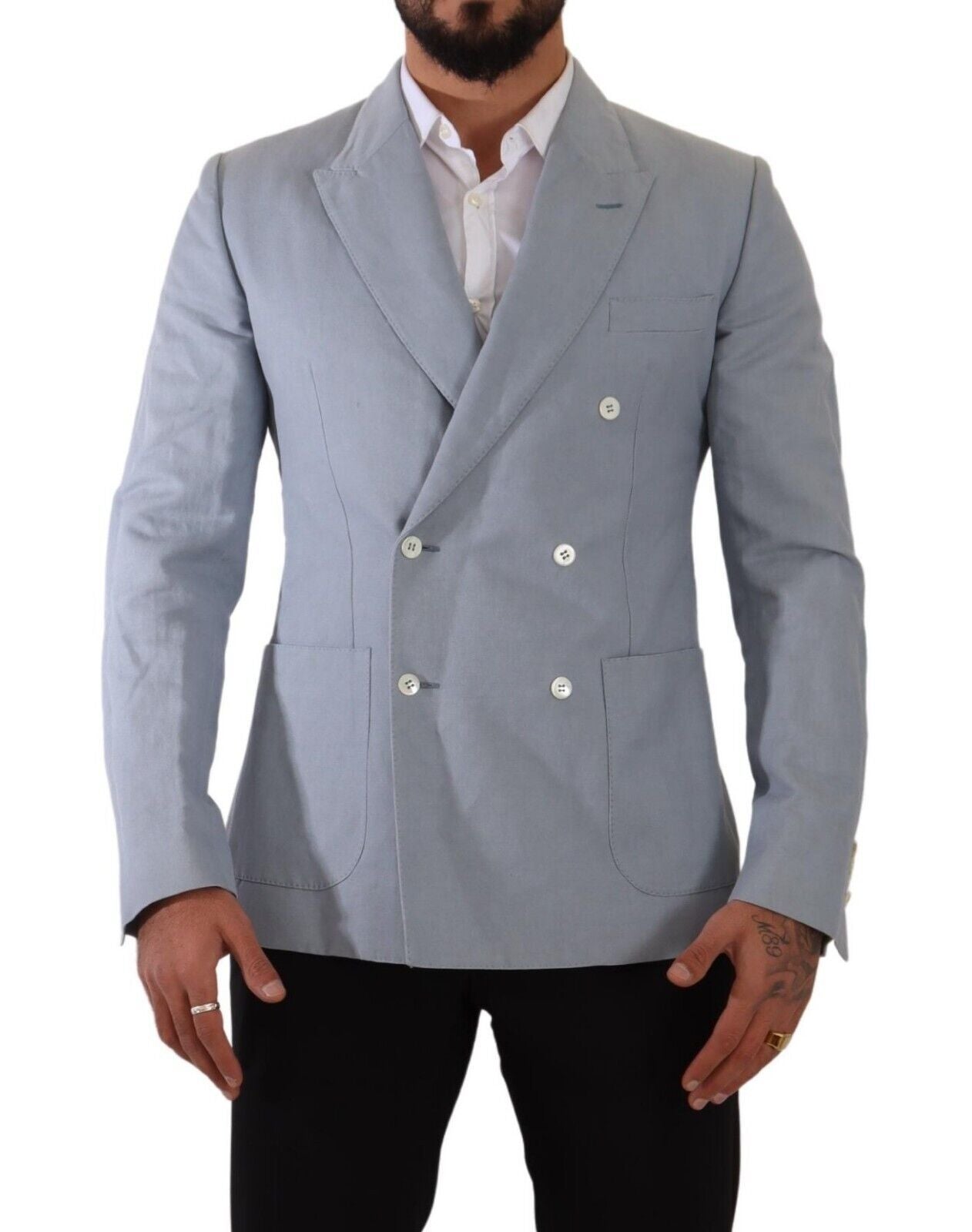 Dolce & Gabbana Blaue Baumwolle Leinen Slim Fit Jacke Mantel Blazer-4