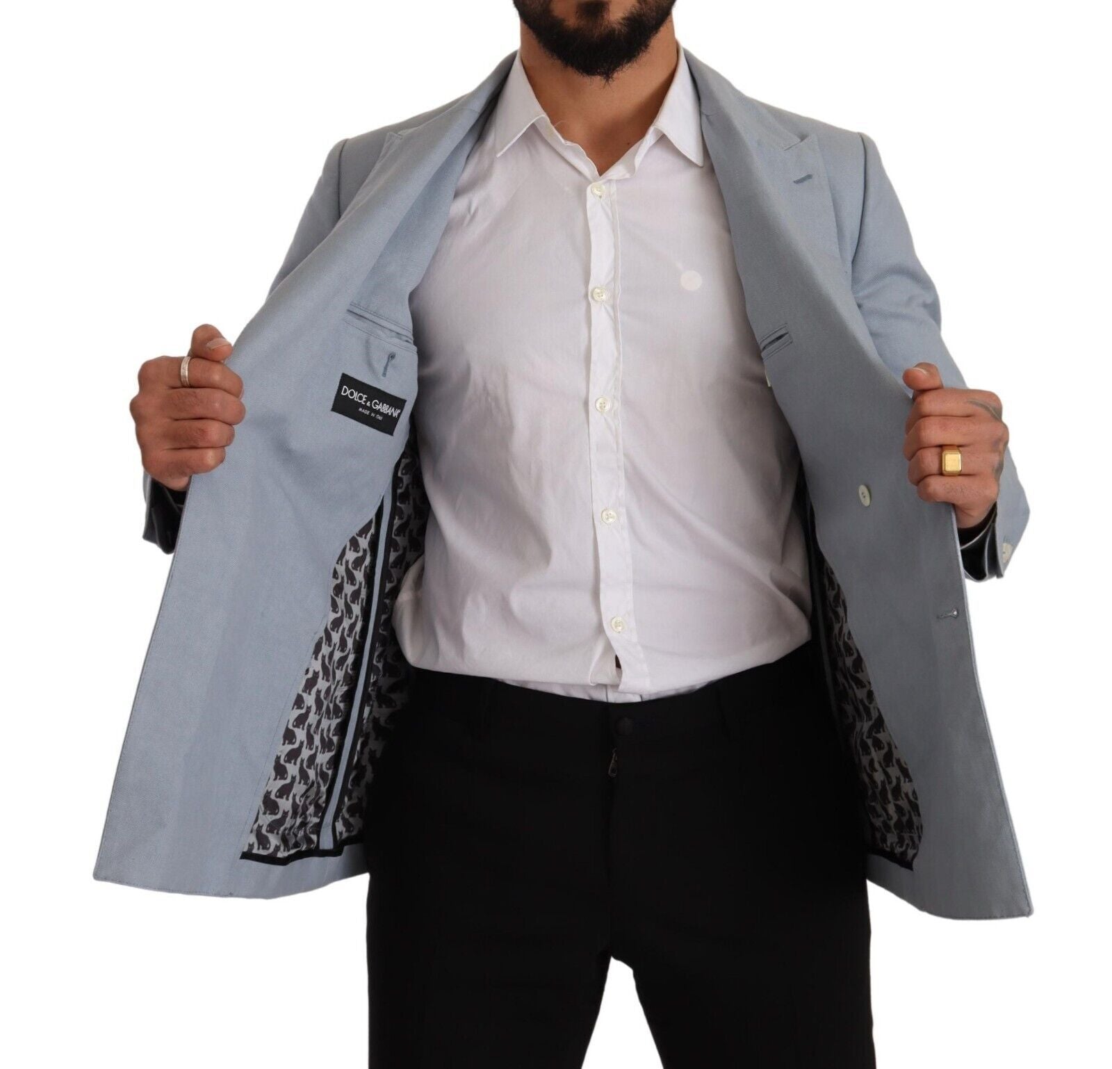 Dolce & Gabbana Blaue Baumwolle Leinen Slim Fit Jacke Mantel Blazer-5