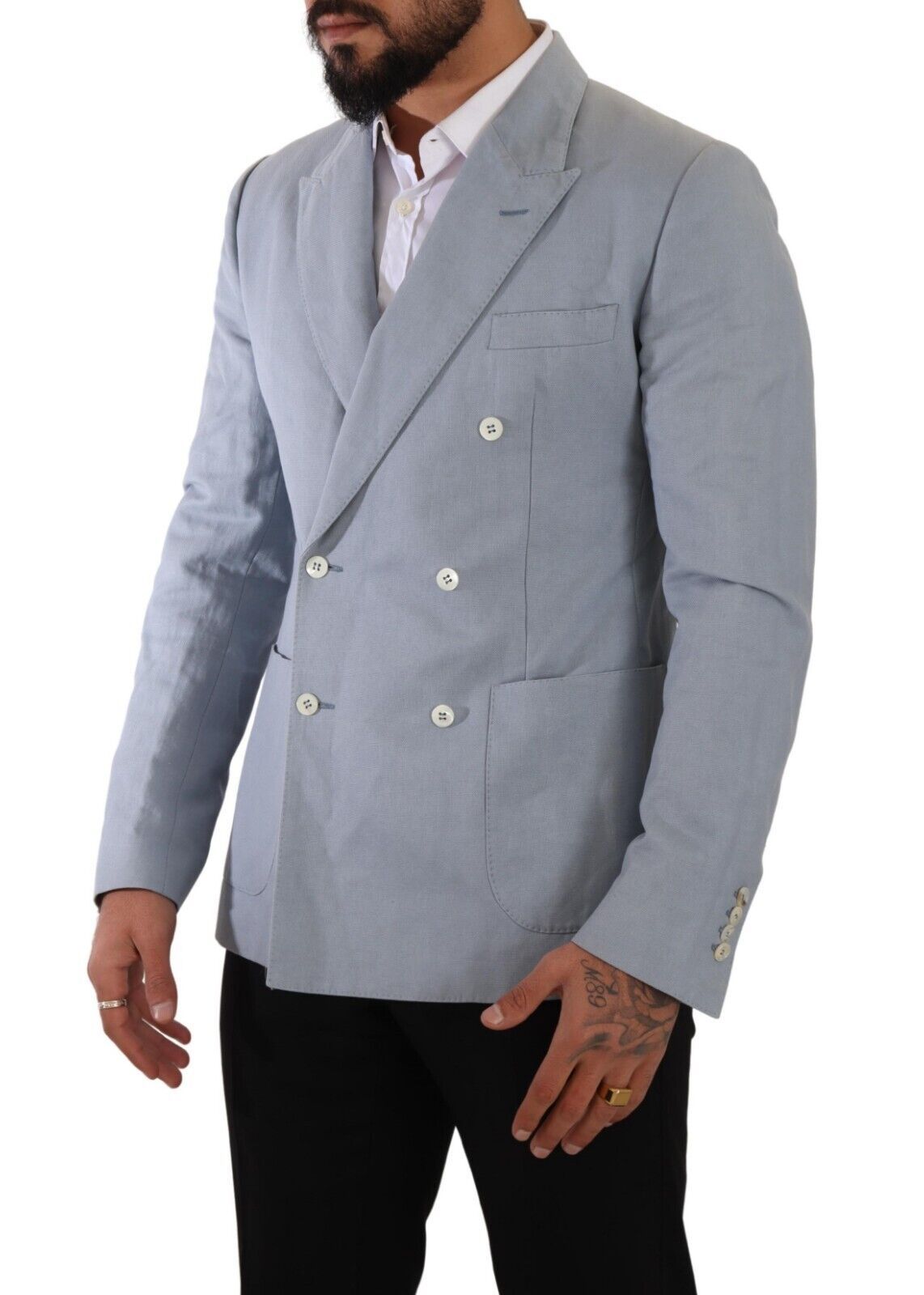 Dolce & Gabbana Blaue Baumwolle Leinen Slim Fit Jacke Mantel Blazer-6