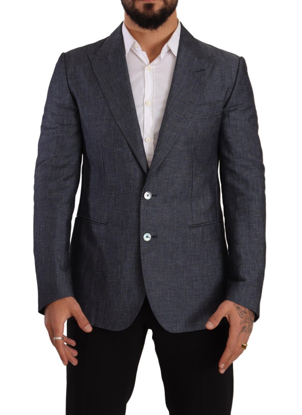 Dolce & Gabbana Blaue Leinen-Baumwoll-Jacke TAORMINA Blazer-1