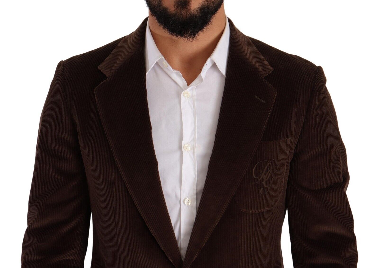 Dolce & Gabbana Brown Corduroy Coat DG Logo Blazer-3
