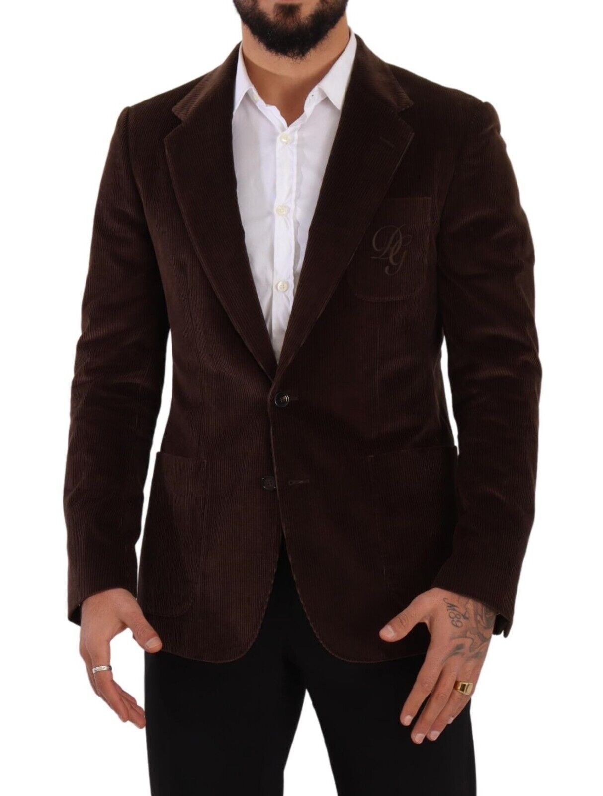 Dolce & Gabbana Brown Corduroy Coat DG Logo Blazer-4