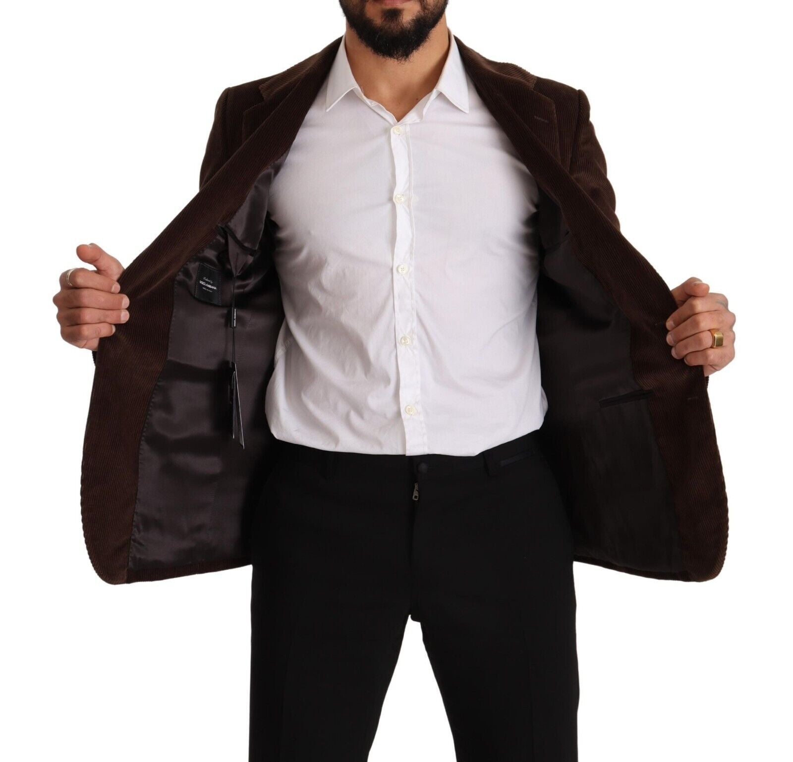 Dolce & Gabbana Brown Corduroy Coat DG Logo Blazer-5