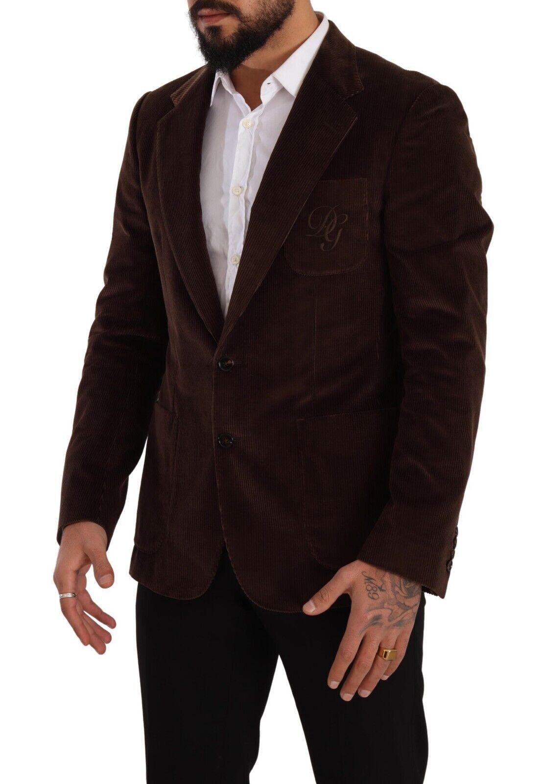 Dolce & Gabbana Brown Corduroy Coat DG Logo Blazer-6
