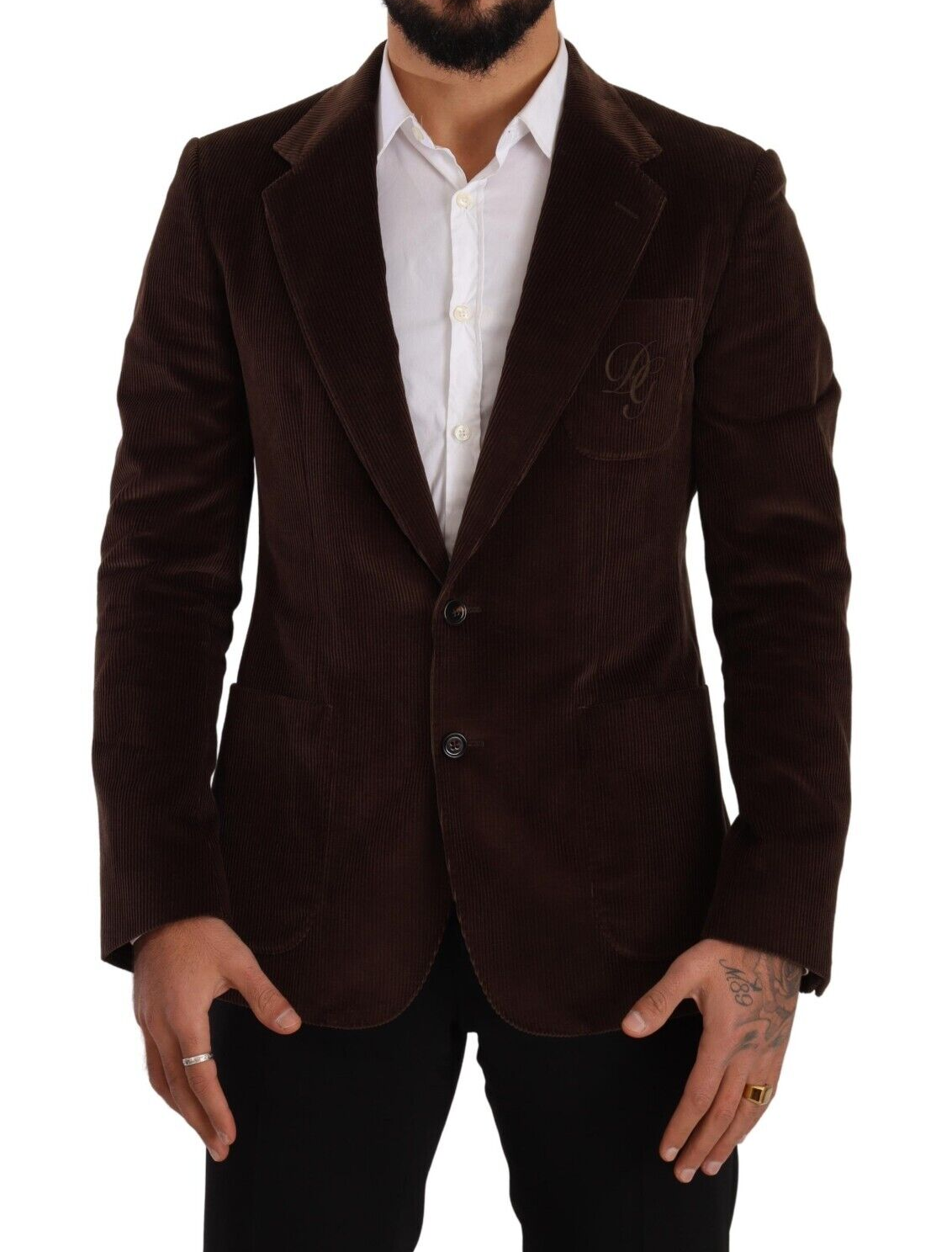 Dolce & Gabbana Brown Corduroy Coat DG Logo Blazer-1