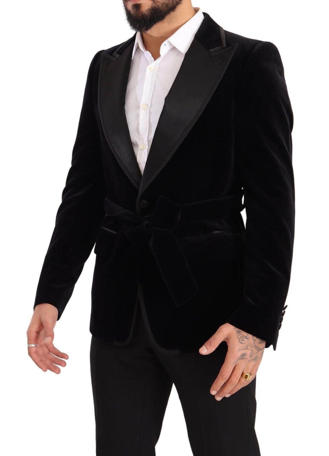 Dolce & Gabbana black single-breasted velvet blazer with one button-2
