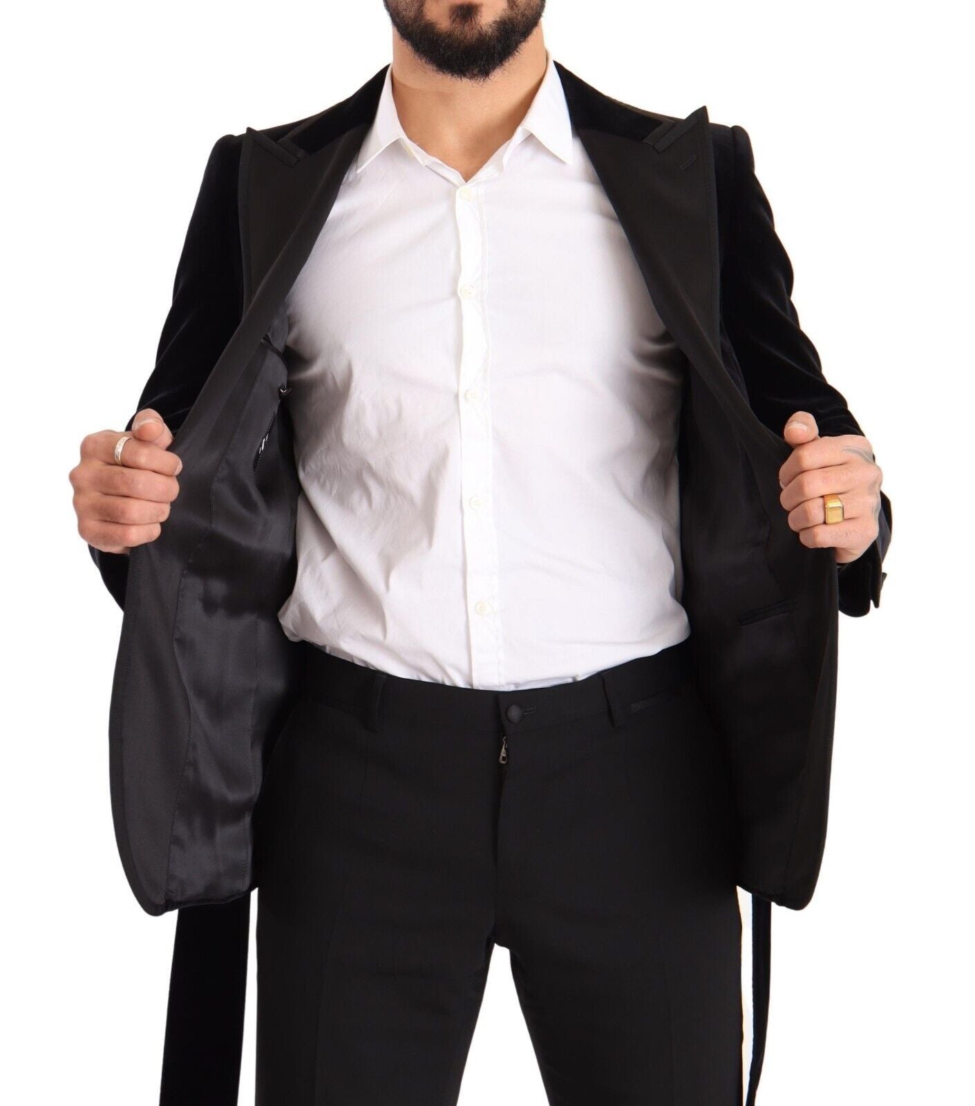 Dolce & Gabbana black single-breasted velvet blazer with one button-6