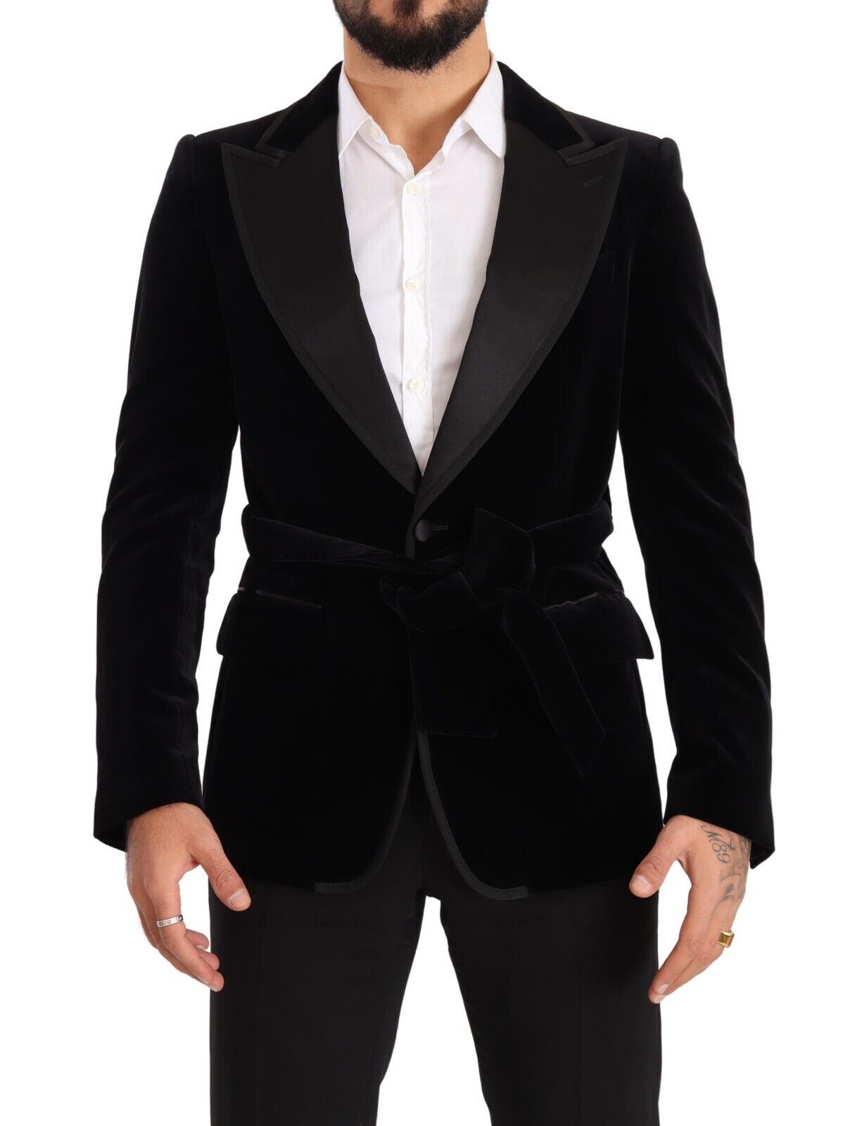 Dolce & Gabbana black single-breasted velvet blazer with one button-1
