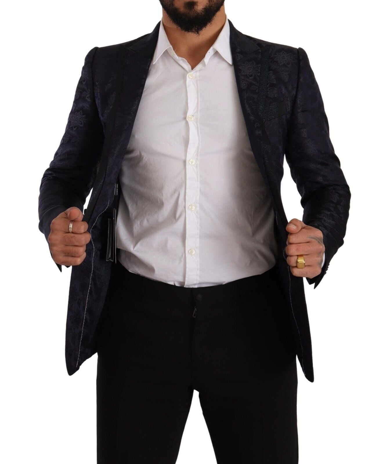 Dolce & Gabbana Abrigo de seda jacquard azul con estampado floral MARTINI Blazer-5