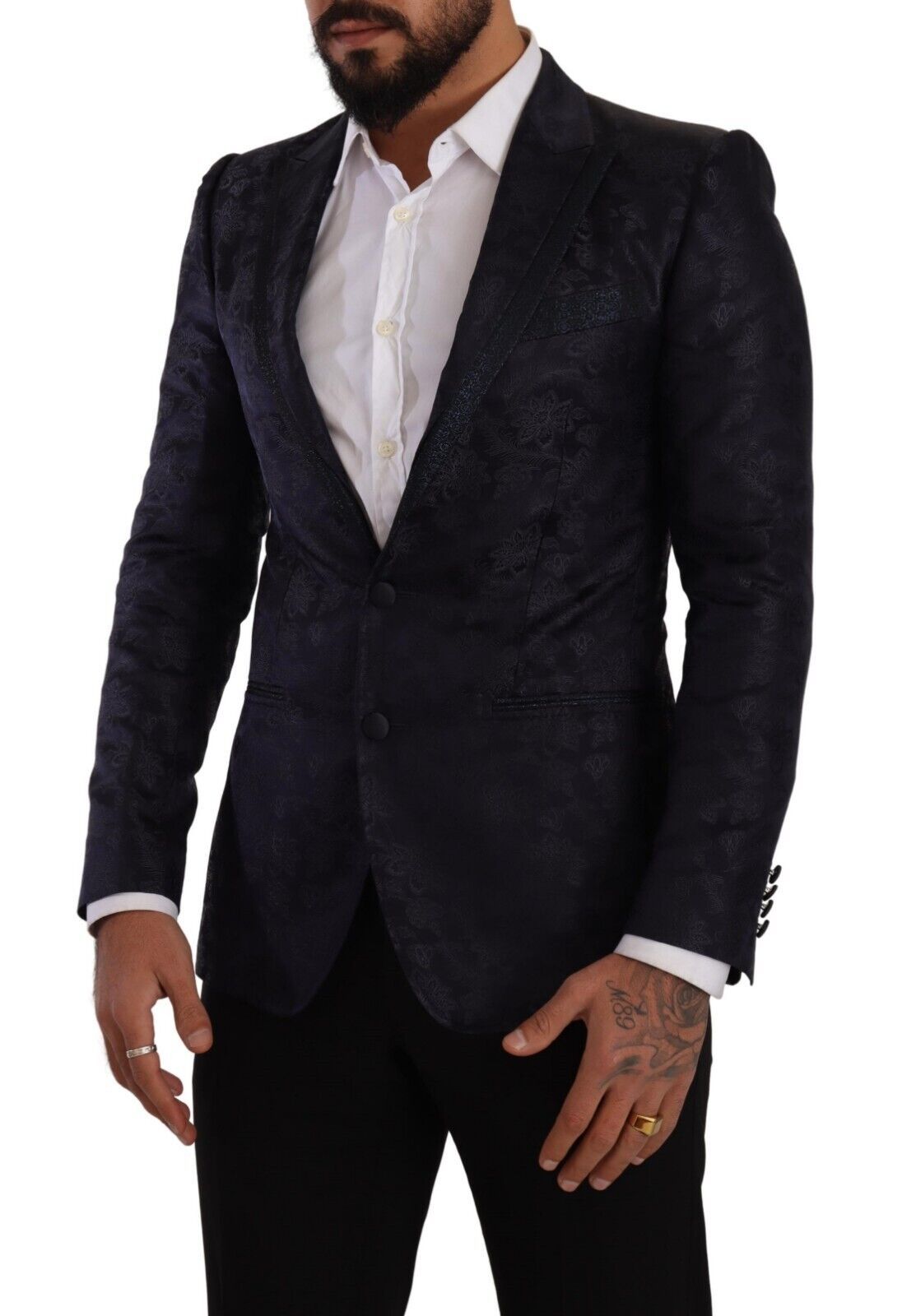 Dolce & Gabbana Abrigo de seda jacquard azul con estampado floral MARTINI Blazer-6