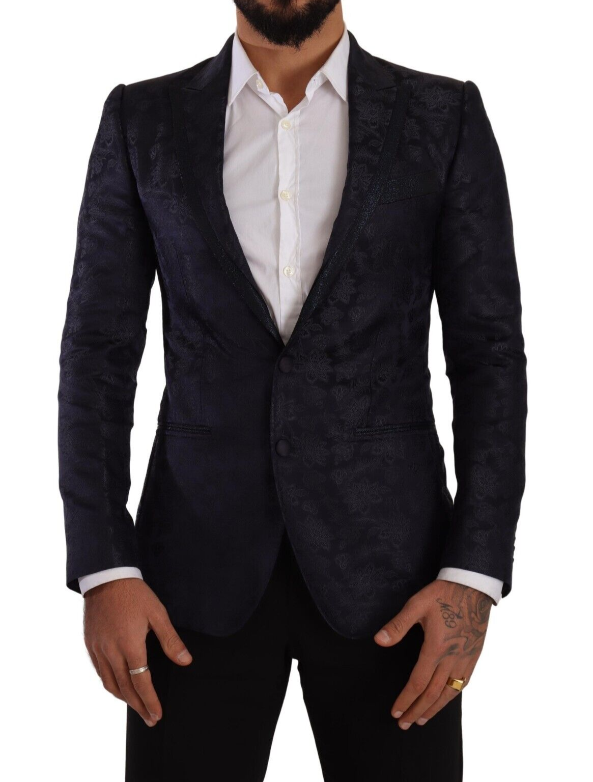 Dolce & Gabbana Abrigo de seda jacquard azul con estampado floral MARTINI Blazer-1