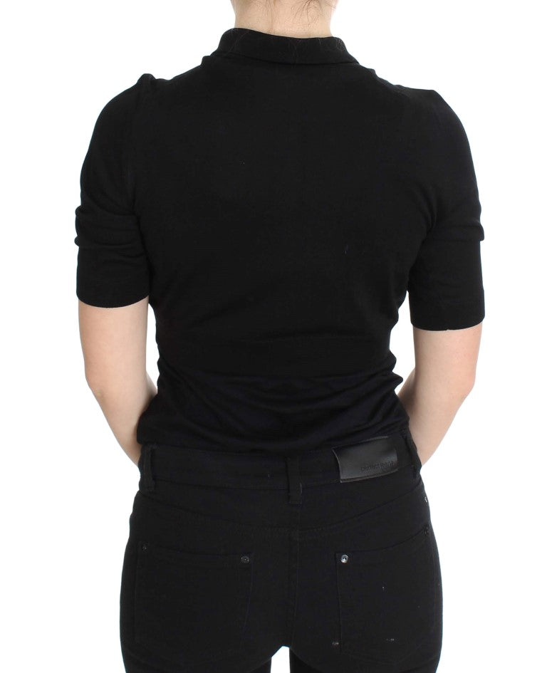 Dolce & Gabbana Black silk polo shirt with floral embroidery-3