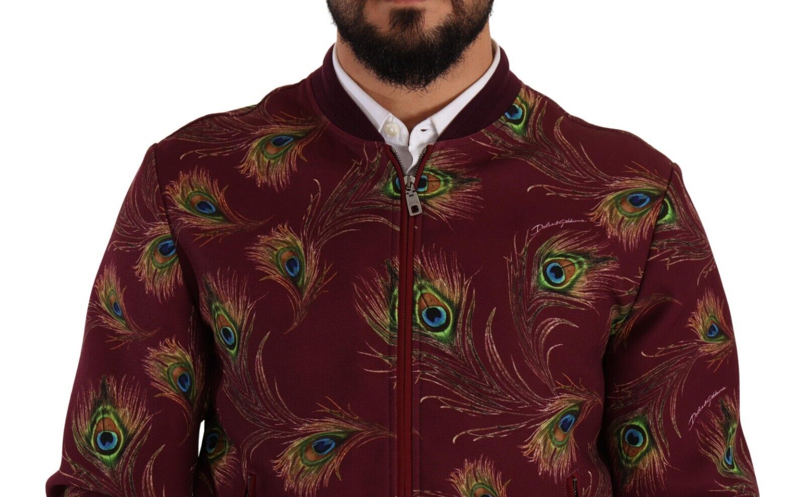 Dolce & Gabbana Red Peacock Polyester Stretch Full Zip Jacket-3