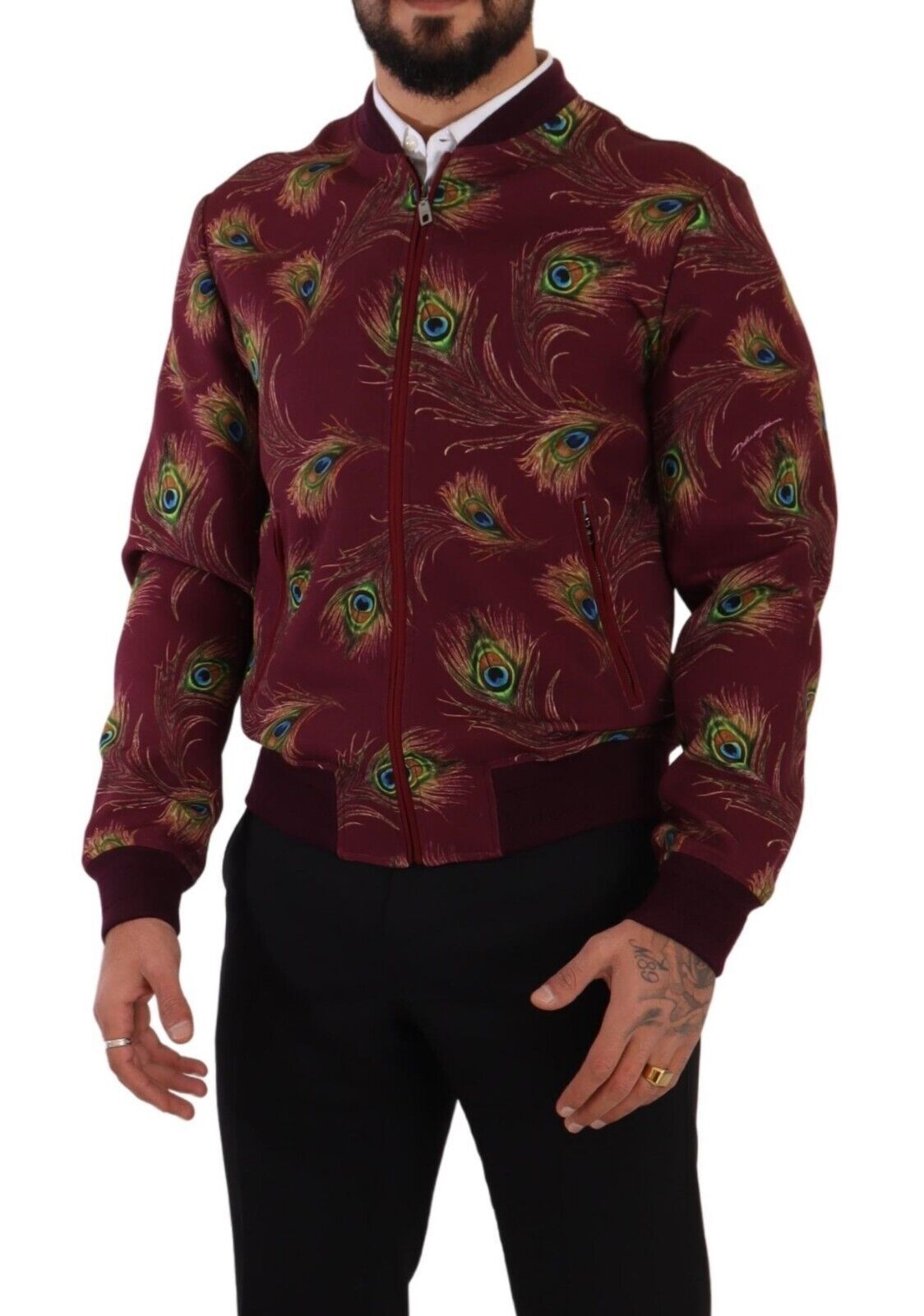 Dolce & Gabbana Red Peacock Polyester Stretch Full Zip Jacket-4