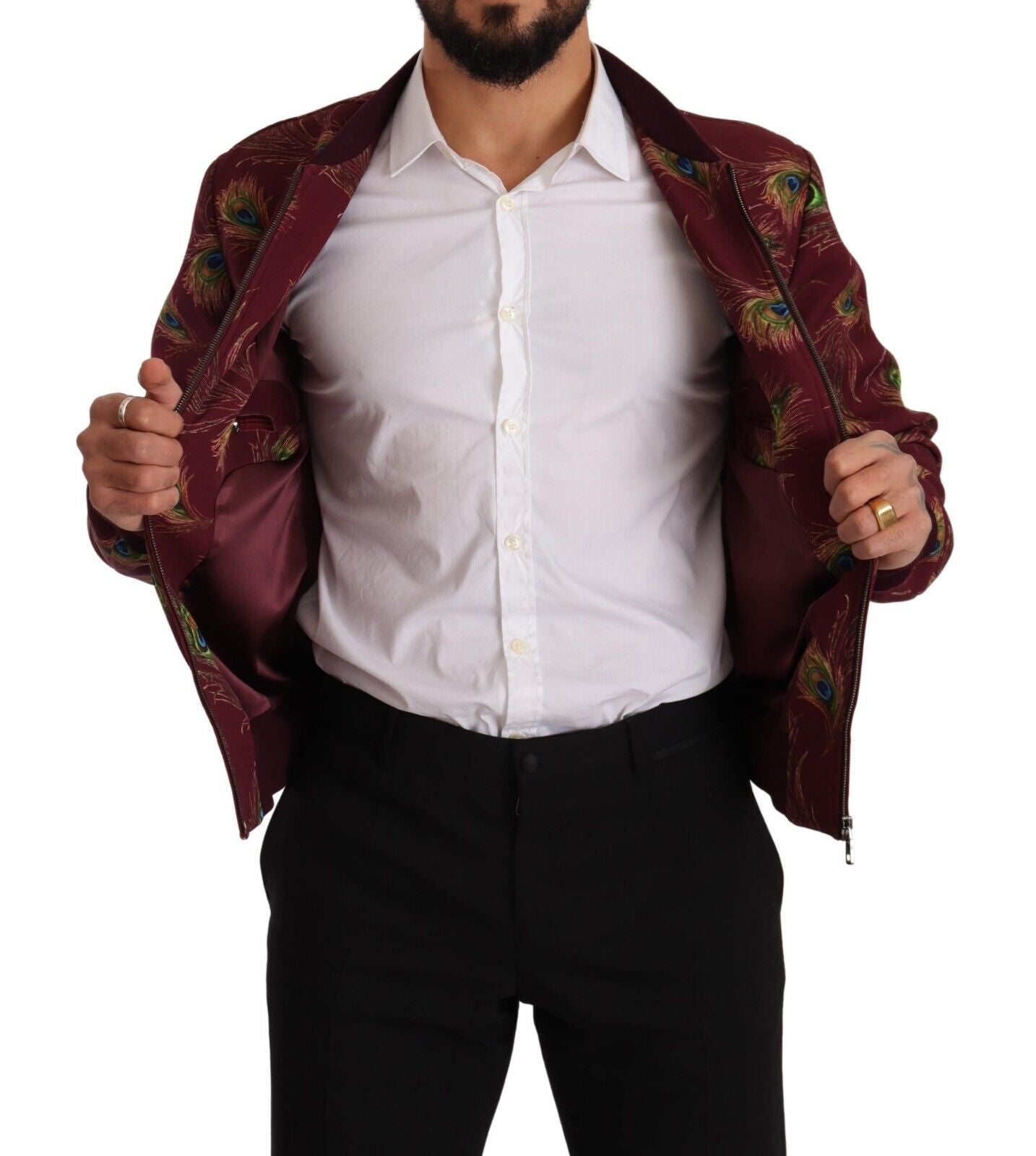 Dolce & Gabbana Red Peacock Polyester Stretch Full Zip Jacket-5