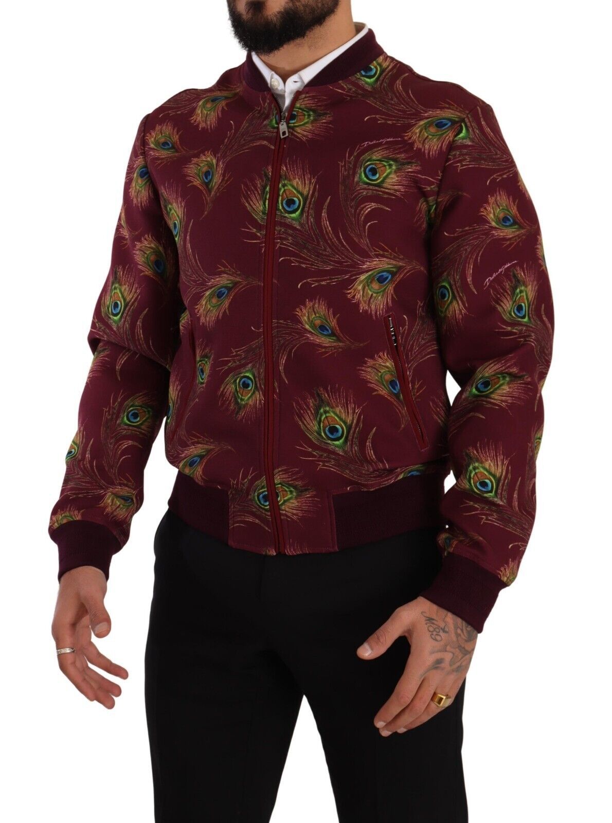 Dolce & Gabbana Red Peacock Polyester Stretch Full Zip Jacket-6