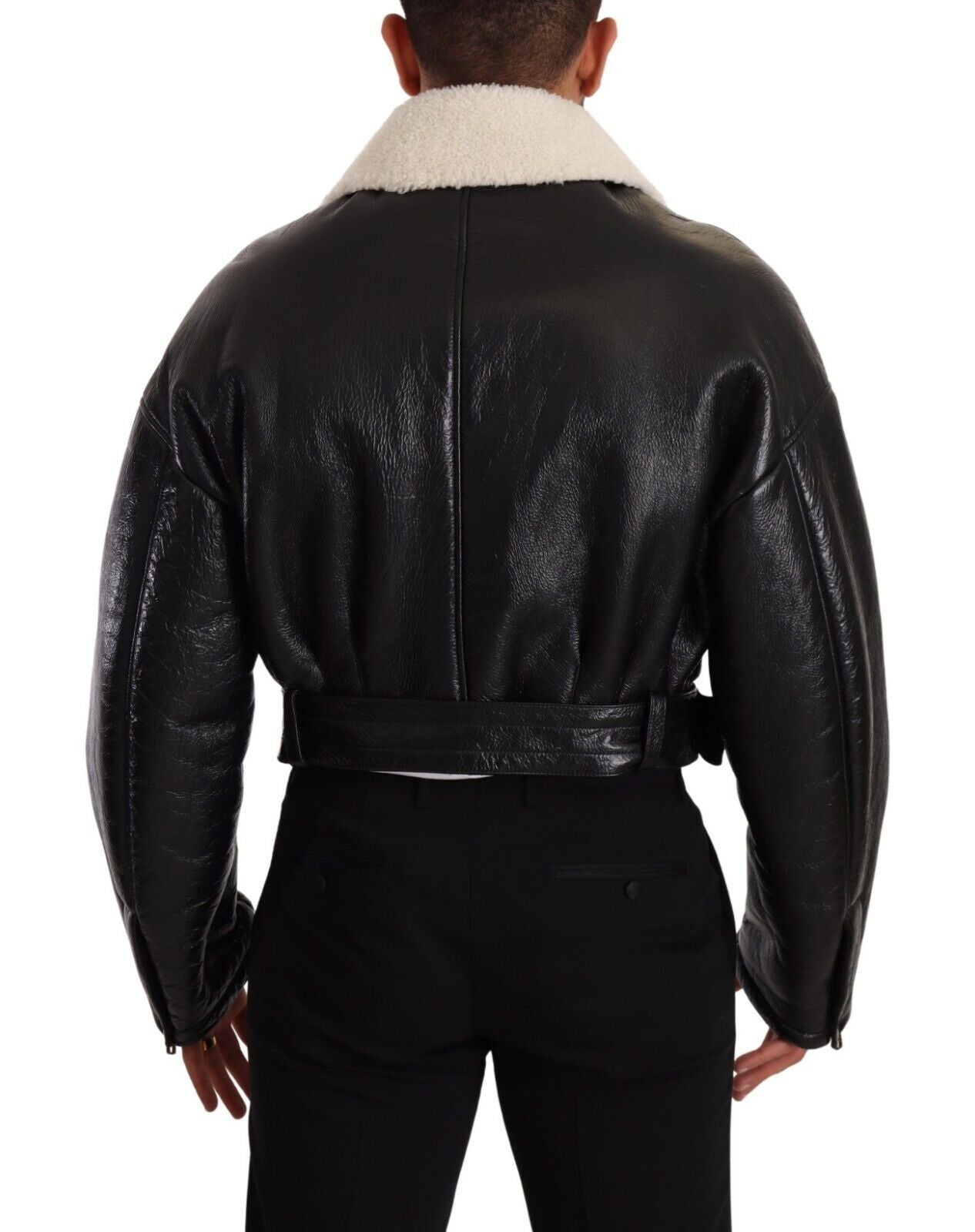 Chaqueta biker de piel de oveja negra de Dolce & Gabbana-3