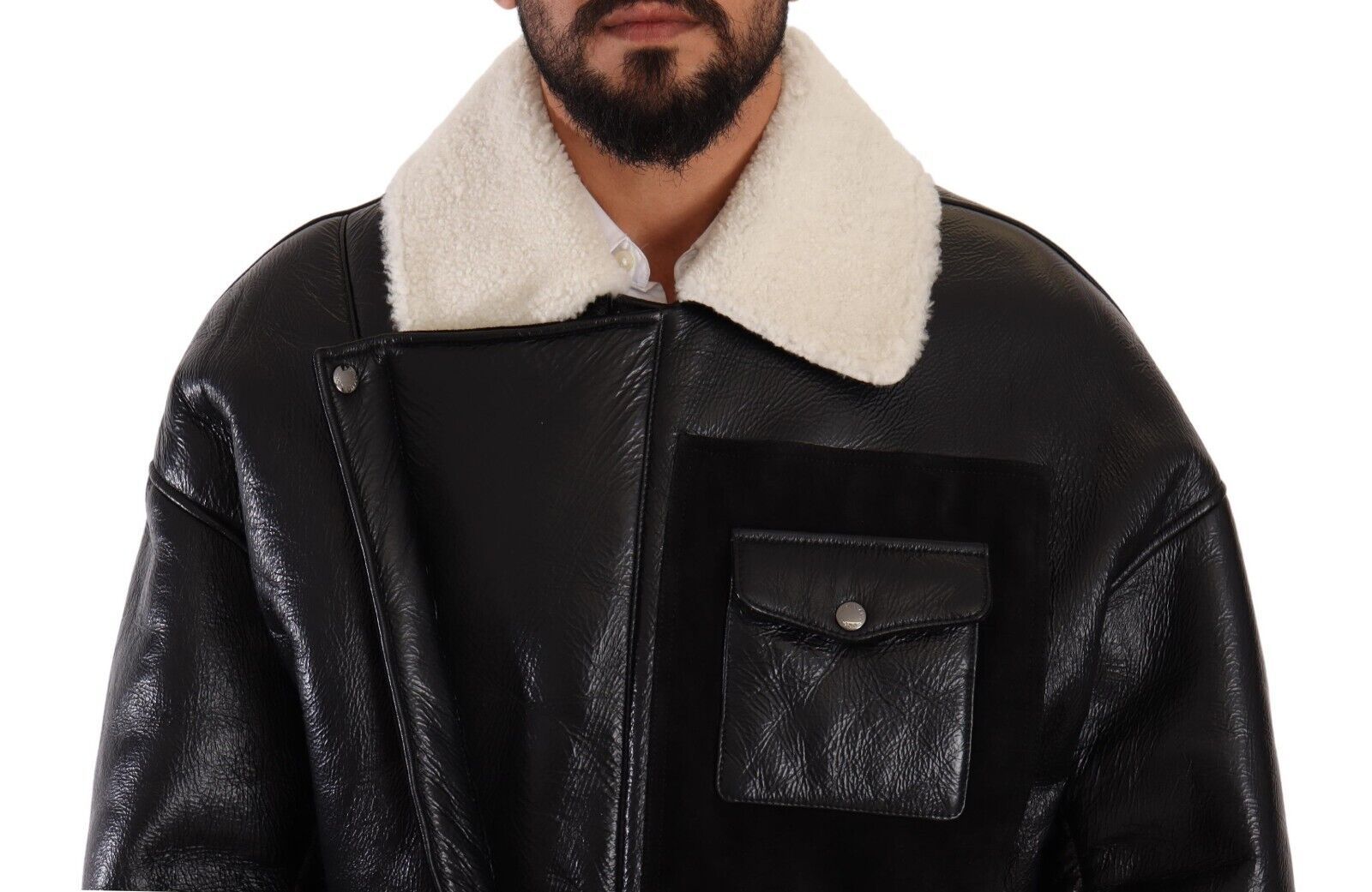 Chaqueta biker de piel de oveja negra de Dolce & Gabbana-4