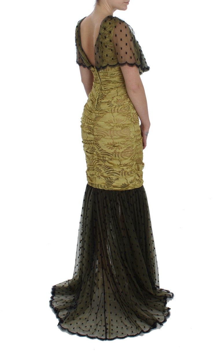 Dolce & Gabbana yellow and black floral lace dress by Ricamo-4