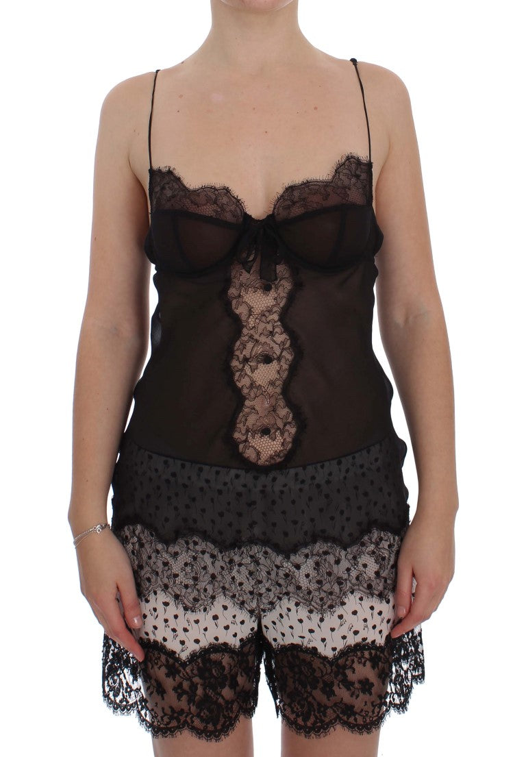 Top de lencería babydoll de encaje de seda negro de Dolce & Gabbana-1