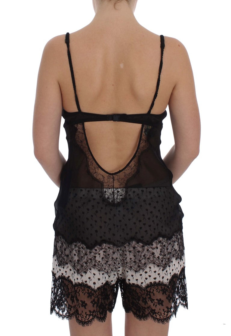 Top de lencería babydoll de encaje de seda negro de Dolce & Gabbana-3