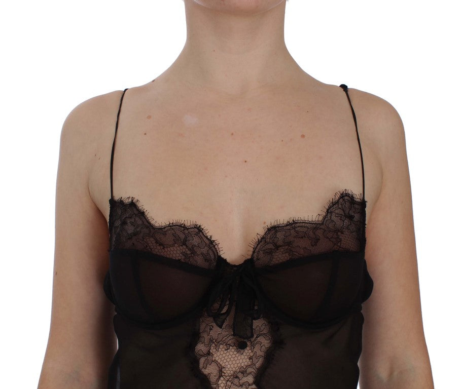 Top de lencería babydoll de encaje de seda negro de Dolce & Gabbana-4