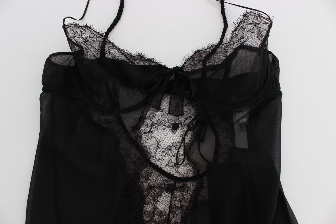 Top de lencería babydoll de encaje de seda negro de Dolce & Gabbana-5
