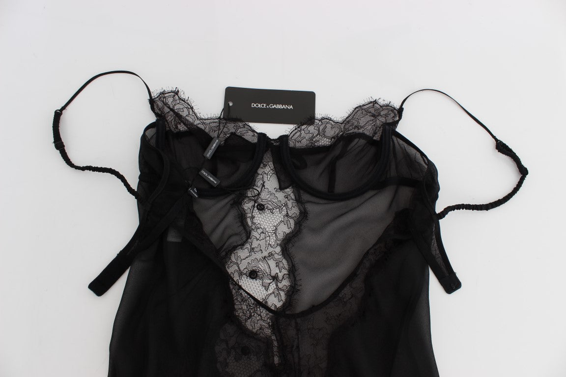 Top de lencería babydoll de encaje de seda negro de Dolce & Gabbana-6
