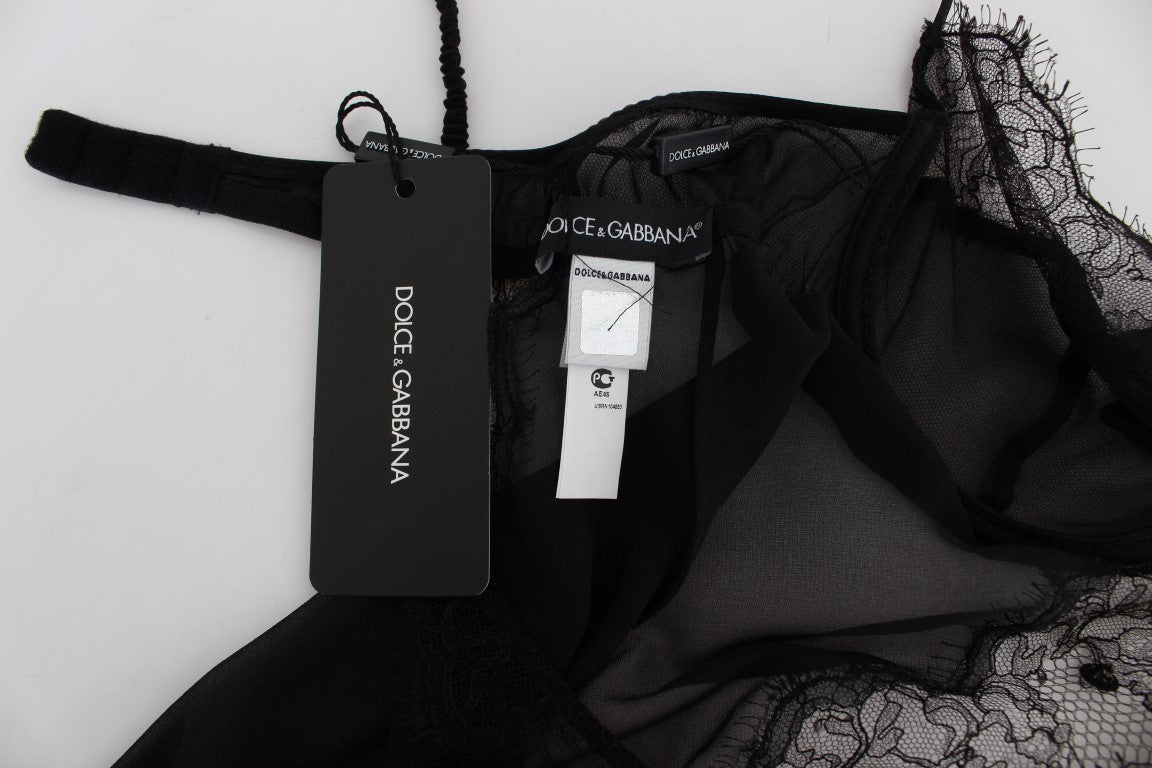 Top de lencería babydoll de encaje de seda negro de Dolce & Gabbana-7