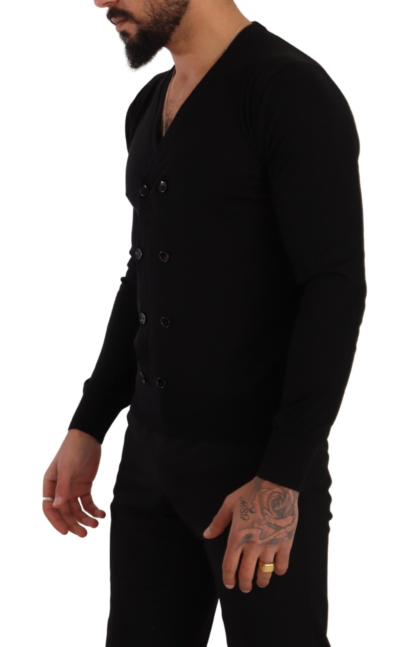 Dolce & Gabbana Black Cashmere Knit Sweater with Button Placket-2
