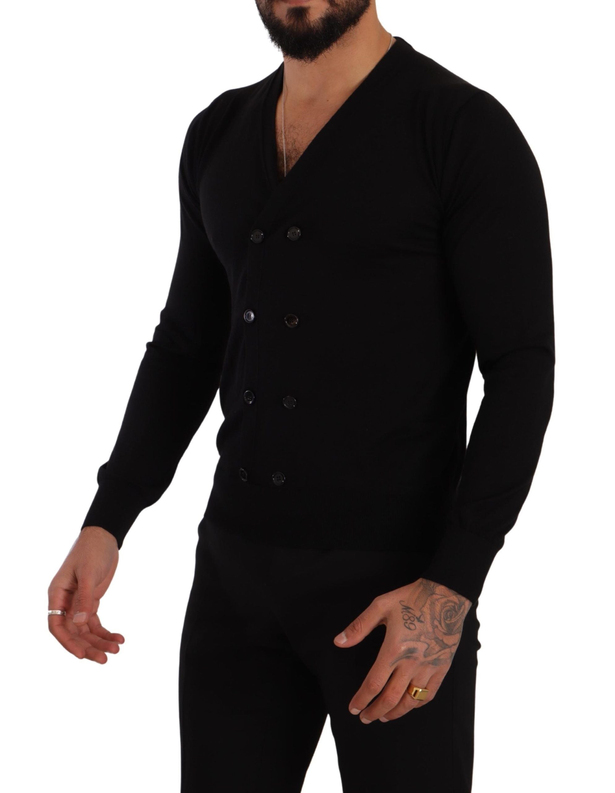 Dolce & Gabbana Black Cashmere Knit Sweater with Button Placket-3