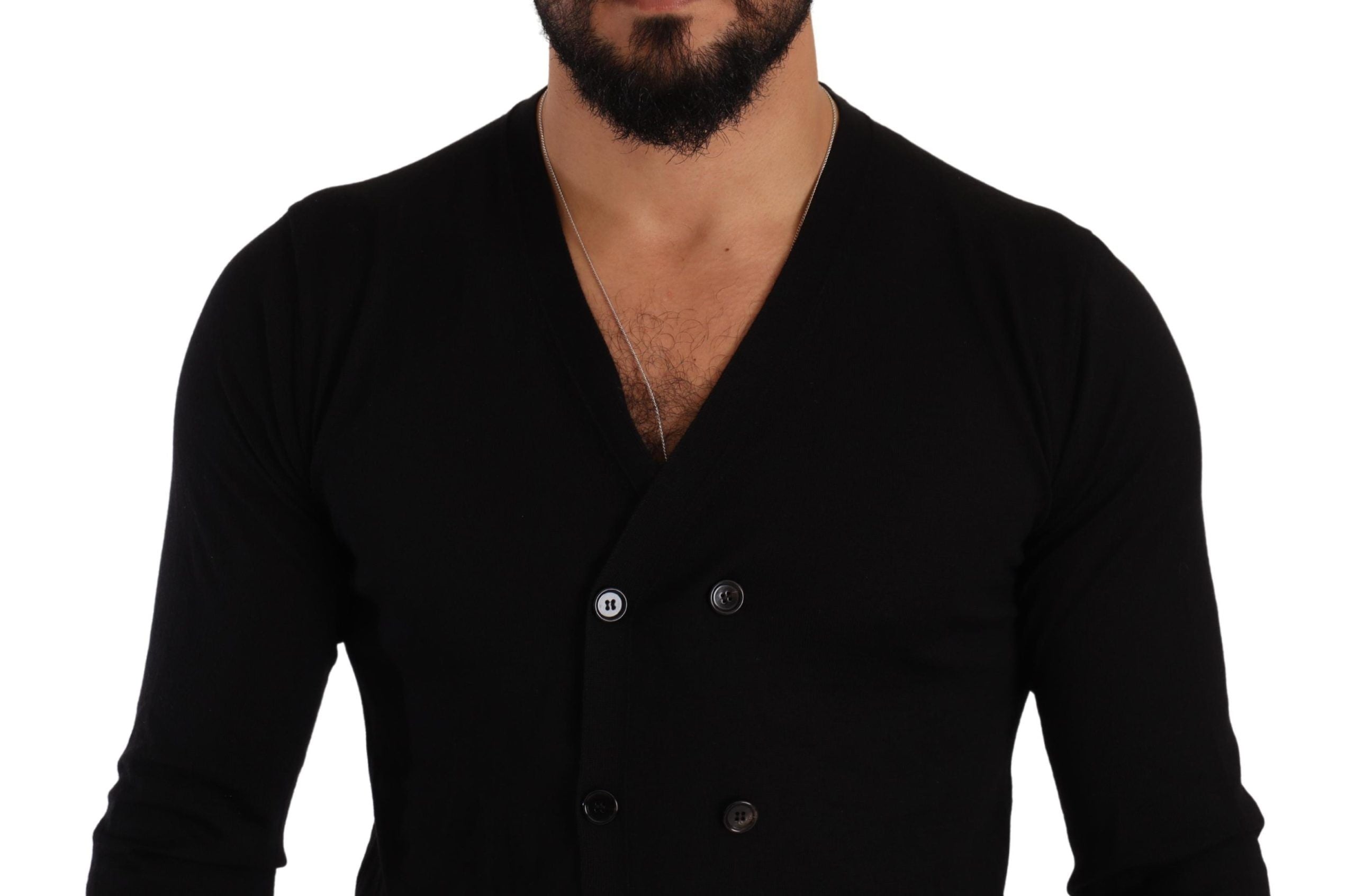 Dolce & Gabbana Black Cashmere Knit Sweater with Button Placket-5
