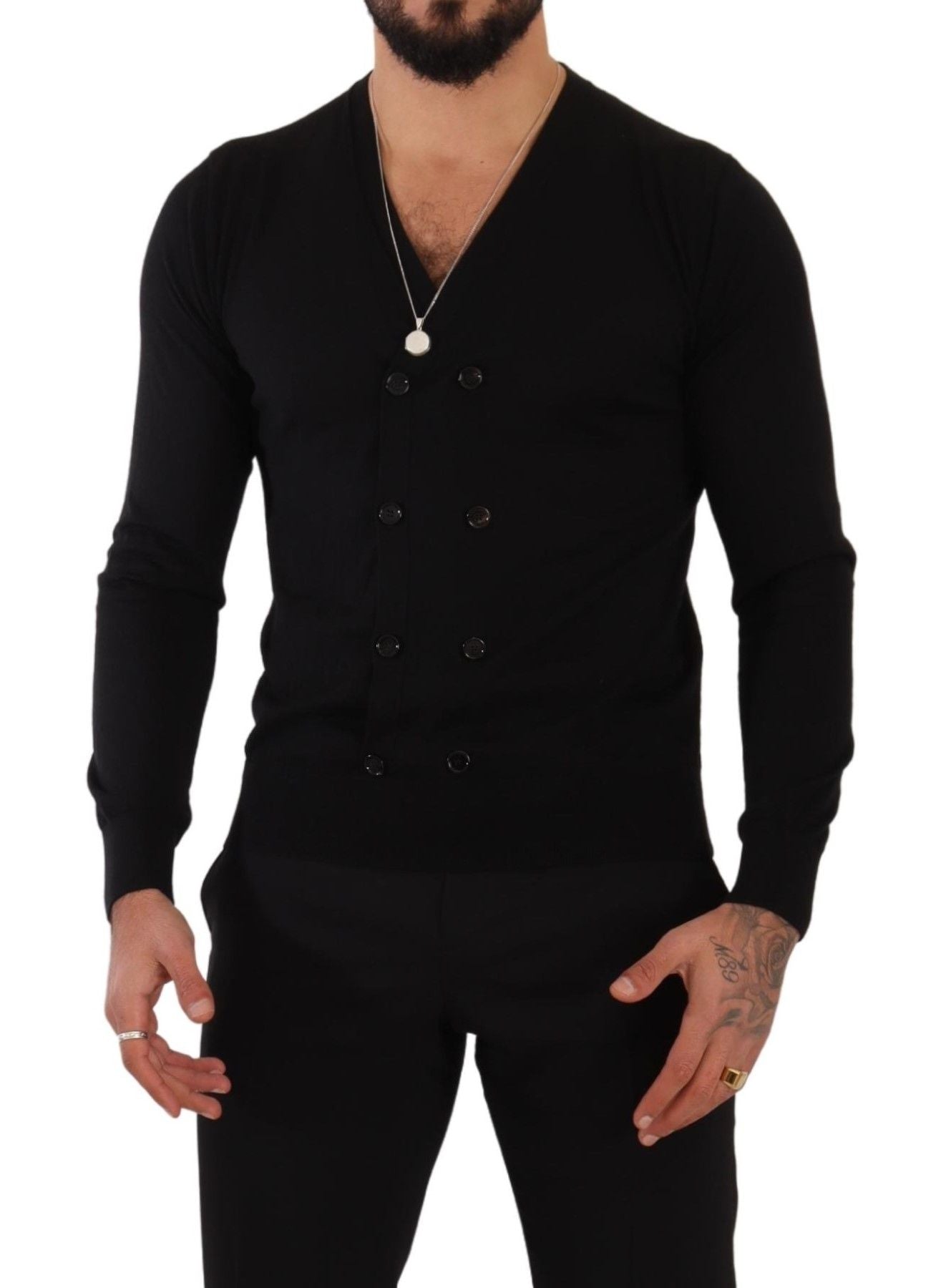Dolce & Gabbana Black Cashmere Knit Sweater with Button Placket-6