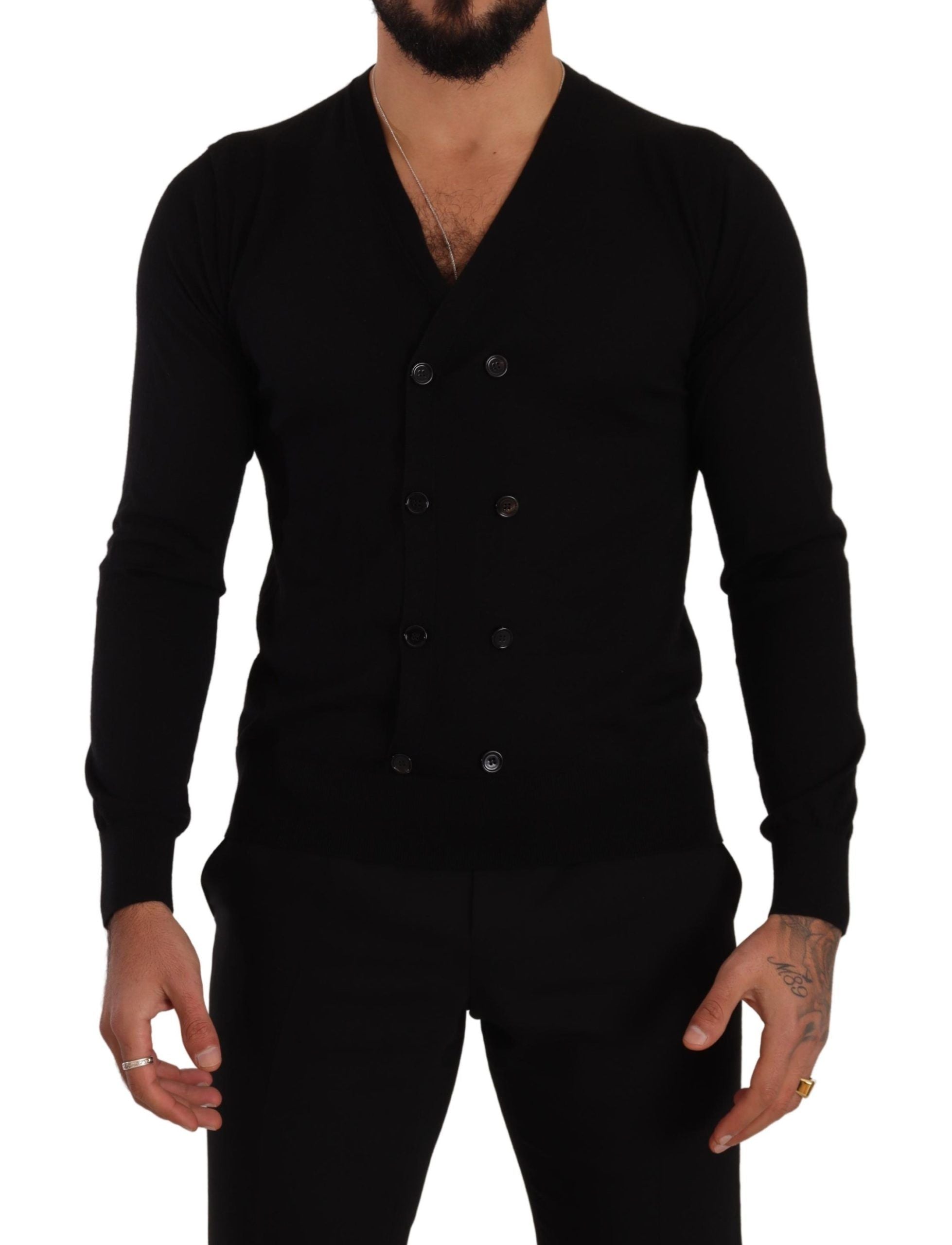 Dolce & Gabbana Black Cashmere Knit Sweater with Button Placket-1